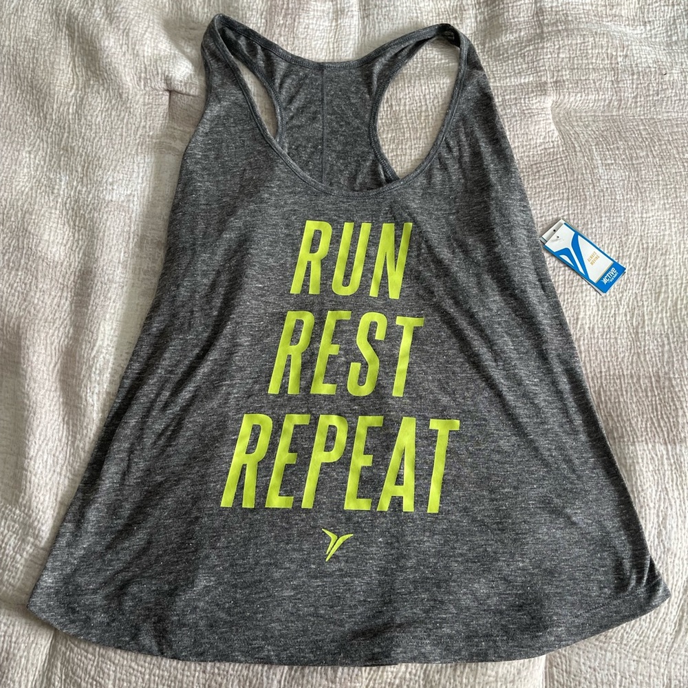 BNWT 🌻“Run Rest Repeat” Grey and Green Active Tank🌻 Old Navy Size XL